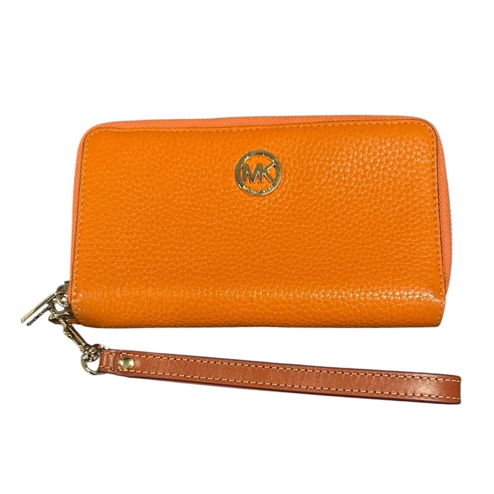 Michael Kors Jet Set Travel Orange Leather Smartphone Wristlet Wallet